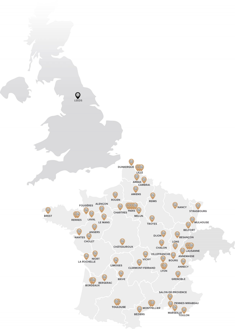 Carte du réseau des écoles de coiffure et d’esthétique.